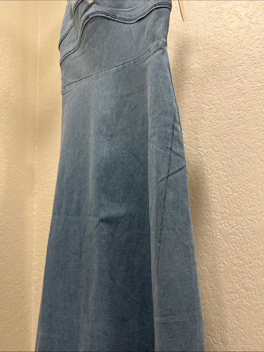 Selfie Leslie Here Comes The Sun Light Blue Denim Maxi Dress size Small NWT - Picture 12 of 16